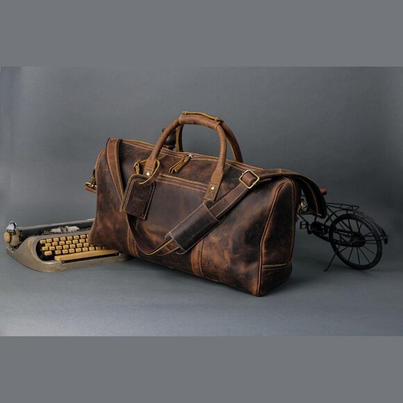 🆕Men Brown Genuine Leather Duffel Travel Overnight Leather Bag Sports Gym Bag - Picture 9 of 9